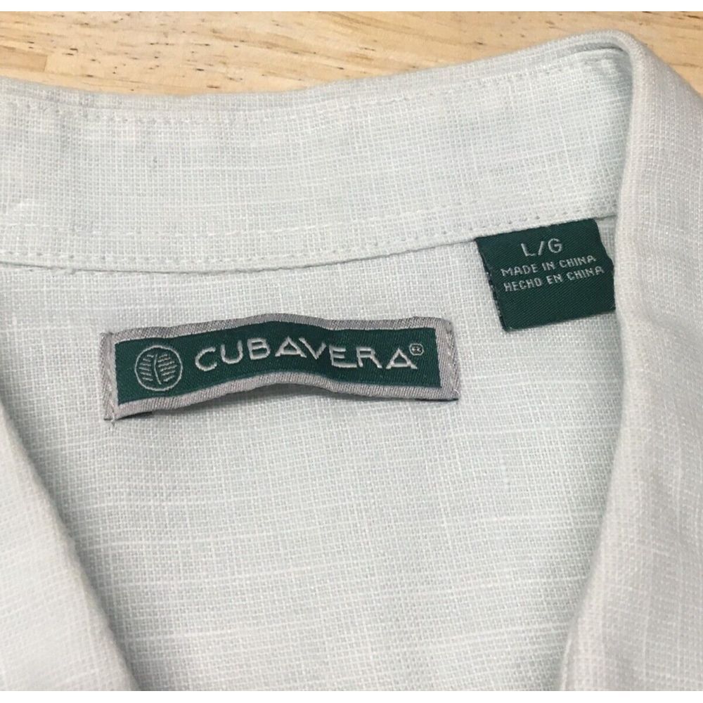 Mens Cubavera Light Blue Button Front‎ Short Sleeve Shirt Size L Linen Blend - Picture 4 of 5